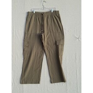 George Women Brown Cargo Pants Elastic Waist Drawstring Straight Leg Size 18 NEW